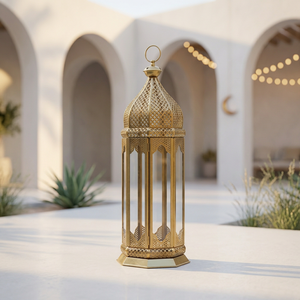 Manufacturers <b>Brass</b> Antique Moroccan Hexagon <b>Lantern</b> for Ramadan Home Tabletop Decoration - Product Image 2