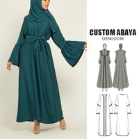 Offre Spéciale robe pull romantique femmes Turquoise tout solide guitare classique en mousseline de soie robe Abaya musulmane