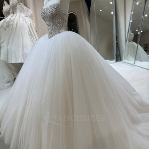 Dw0220 Luxury Wedding Dress Silver Crystal Beaded Corset Strapless Glitter <b>Tulle</b> Ball Gown Princess Bridal Gown Jancember - Product Image 6