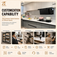 Meuble de cuisine modulaire gris et blanc avec système de rangement sans poignée pour projets intérieurs modernes d'appartements et de villas