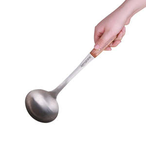 Pure Titanium Soup <b>Spoon</b> with Polished Surface and <b>Wooden</b> Handle Kitchenware Utensil for Household Use - Product Image 4
