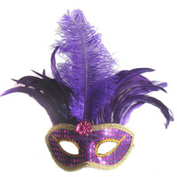 Costume de Cosplay Vénitien en Plastique, Masque de Fête en Plume d'Autruche pour Décoration de Noël
