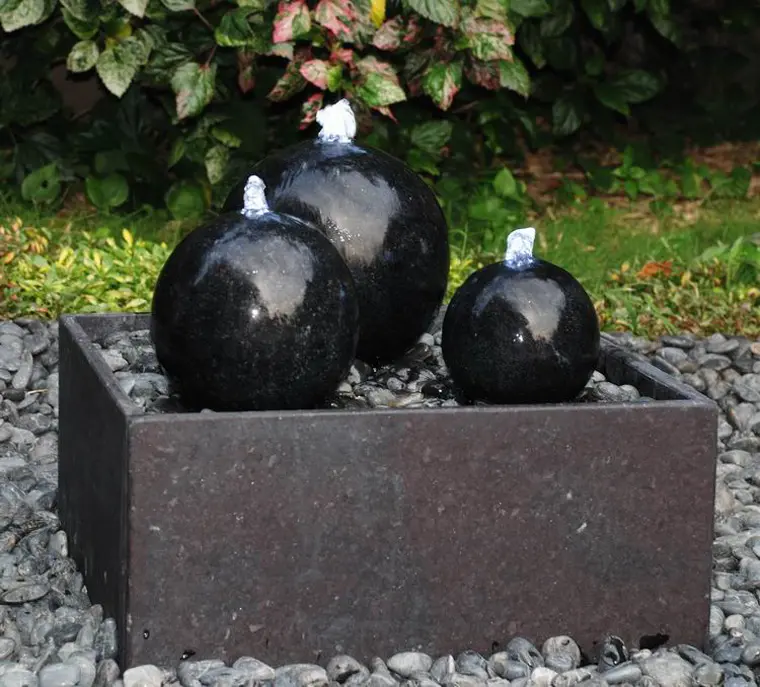 Outdoor Landscape Decking 3 Black Polished Granite Stone Small Ball Water Garden Fountain Adornment for Indoor and Outdoor Decor