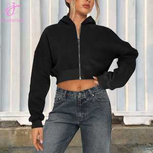 Loveda all'ingrosso donna primavera moda tinta unita ampia Casual manica <span class=keywords><strong>lunga</strong></span> <span class=keywords><strong>felpa</strong></span> <span class=keywords><strong>con</strong></span> cappuccio corta <span class=keywords><strong>con</strong></span> <span class=keywords><strong>Zip</strong></span> - Product Image 3