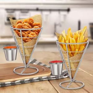 Support à frites avec coupelles à sauce, porte-snacks en métal, passoires pour frites et usage en restaurant - Product Image 1