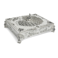 Boîte à bijoux unique en alliage de zinc argenté avec motif émaillé et doublure en velours, style bohème, plateau de service, coffret cadeau