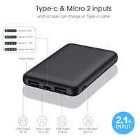 Mini Power Bank Slim 5000mAh, couleur blanche et noire, taille de carte bancaire, powerbank avec double USB Micro Type C
