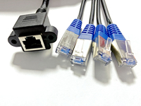 XXD RJ45 Montaje en panel Cable de extensión macho a hembra Cat5e Cable Ethernet de parche con bloqueo de tornillo Cables de comunicación de 1 a 4 puertos