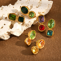 Boucles d'oreilles pendantes ovales en acier inoxydable 316, multicolores et vibrantes, avec cristaux et perles d'imitation, style luxe léger, pour fêtes et usage quotidien
