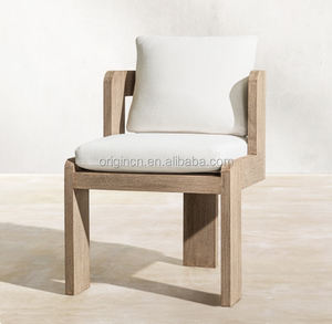 Chaise de salle à manger d'extérieur moderne de luxe avec dossier en forme de T, en teck vieilli, ensembles de jardin pour la cour, meubles de jardin - Product Image 1