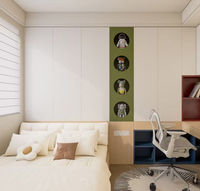 Ensemble armoire-bureau design moderne en bois, direct usine, avec tête de lit éclairée et rangement extensible, mobilier pour chambres et écoles