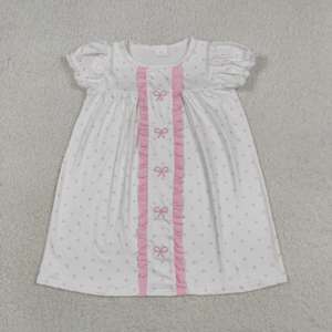 GSD3312 rts Robe d'été pour bébé fille, rose à pois, avec nœuds et manches à volants, longueur genou, vente en gros - Product Image 2