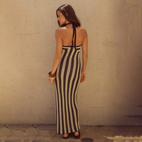 Robe de plage tricotée rayée fendue sexy très tendance, cache-maillot de bain, vêtement de protection solaire pour femme