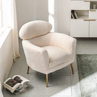 Fauteuil inclinable en fausse fourrure crème, fauteuil d'appoint moderne, fauteuil de détente avec pieds en métal doré pour salon, salle à manger, bar à domicile, certifié BSCI