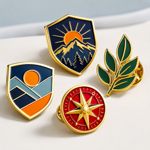 Ensemble de badges en émail dur personnalisés, compas botanique de montagne, badges en métal plaqué or - Product Image 1