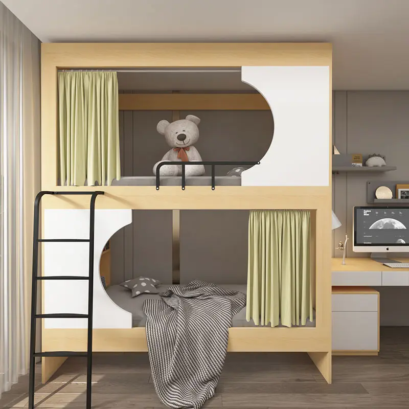 Furnitur kamar tidur dapat dilepas furnitur kayu rahasia kembar ranjang susun Panel kayu tempat tidur kapsul kembar di atas tempat tidur