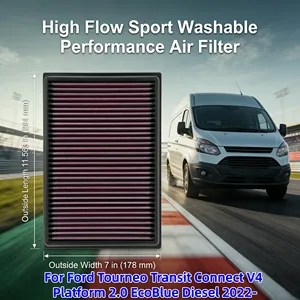 Filtre à air sport haute performance lavable 5Q0129620B pour Ford <span class=keywords><strong>Tourneo</strong></span> Transit <span class=keywords><strong>Connect</strong></span> V4 Plateforme 2.0 EcoBlue Diesel <span class=keywords><strong>2022</strong></span>- - Product Image 1