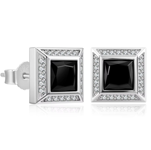 Black Square <b>Earrings</b> <b>Stud</b> Men 925 Sterling <b>Silver</b> Hypoallergenic Iced Out CZ Punk Gothic Streetwear Male Jewelry Cross <b>Earring</b> - Product Image 1