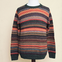 Pull en tricot côtelé à col rond classique pour homme, à manches longues, en jacquard