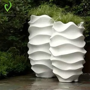 European-style Minimalist Modern Wave-pattern <b>Large</b> Fiberglass Floor-standing Flower <b>Pot</b> Vase Decorative Ornament for Hotel - Product Image 1