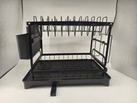 Égouttoir à vaisselle à 2 niveaux en acier au carbone, support de séchage en métal pour comptoir de cuisine avec égouttoir et porte-ustensiles