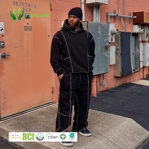Sweat à capuche OEM personnalisé Contract Stitch Sweat à capuche surdimensionné en tissu recyclé unisexe et pantalon de jogging ensemble survêtement survêtement pour hommes - Product Image 1