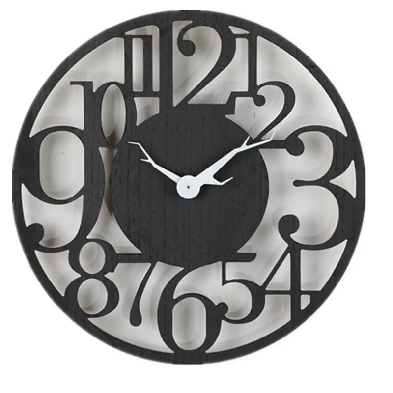 Handmade Oversized Retro Rustic Decorative Big Wooden hand silent Vintage Black Hand Made Wall Clock