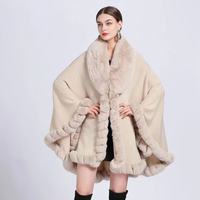 Vente en Gros Élégant Gilet Épais Femme Hiver Automne à Col en Fourrure de Lapin, Cape et Châle Fausse Fourrure avec Longue Bordure