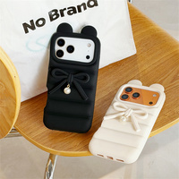 Coque de téléphone Coquette Pastel avec oreilles de lapin, pendentif perle et nœud pour iPhone 18 17 Pro Max 16 15 14 13, en silicone souple, protection intégrale