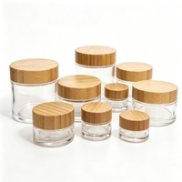 Pot cosmétique en verre transparent rond vide avec couvercle anti-fuite, 5ml, 10ml, 15ml, 20ml, 30ml, 50ml, 100ml, 150ml, et pot à crème en bois