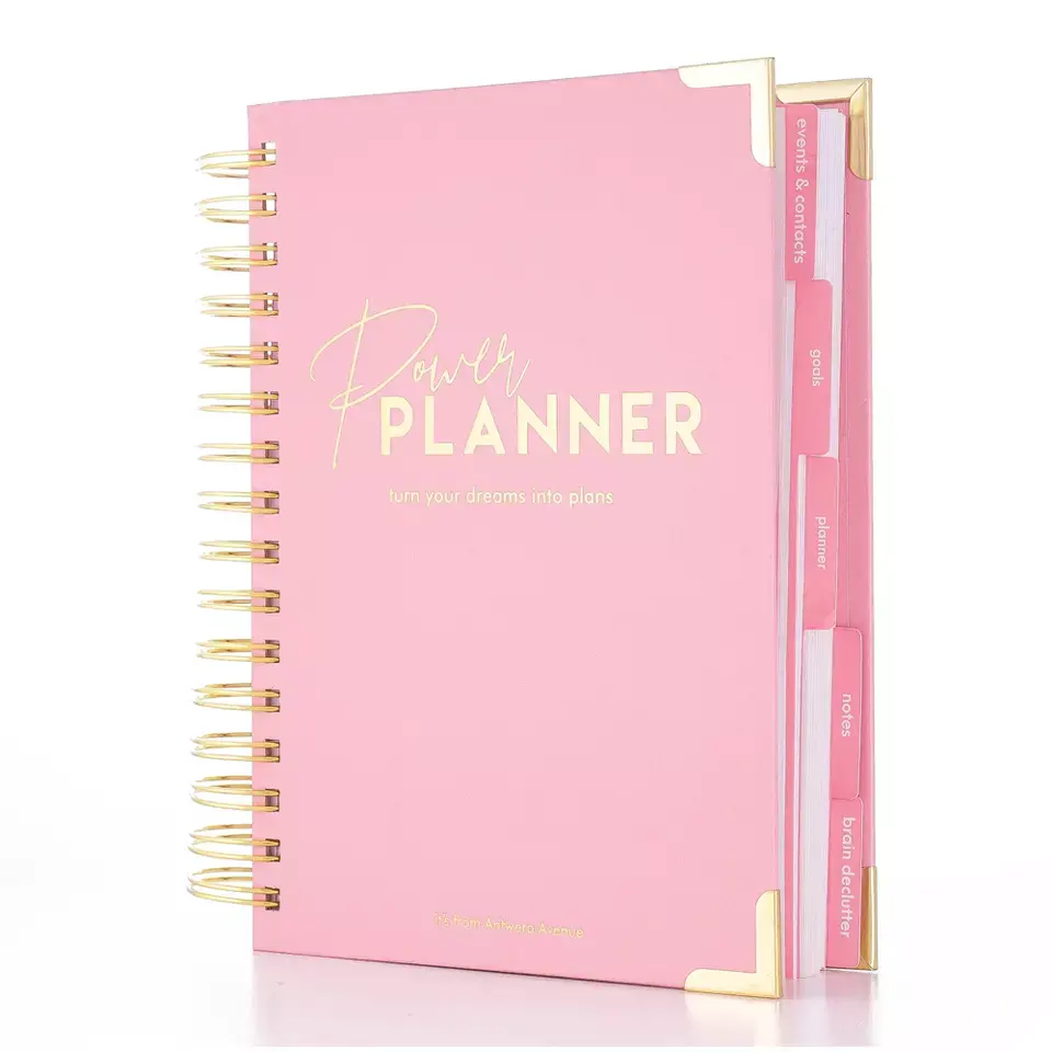 Leter Custom Logo 2023 A5 Pink Spiral Weekly Monthly Manifestation Goal Diary Journal Planner Agenda Notebook With Gift Box