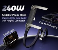 Cable de Carga Rápida de 240W con Trenzado de Nailon, Soporte para Teléfono, Codo de 90°, Rotación de 360°, Multiángulo, Tipo-C para Juegos en iPhone