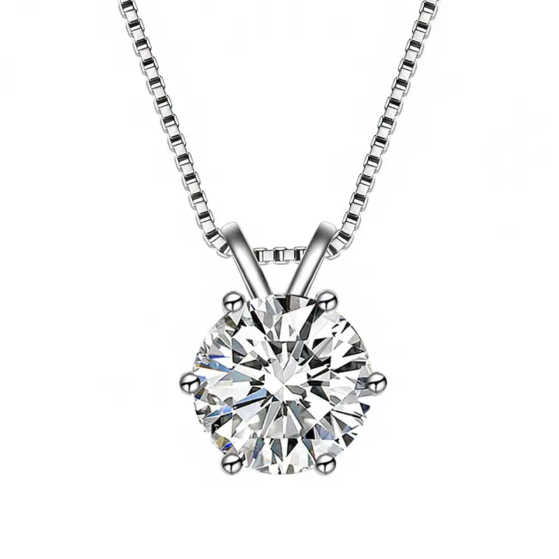 Pendentif Moissanite 1CT Bijoux en plaqué or blanc Chaîne en argent sterling S925 Collier Moissanite pour femmes