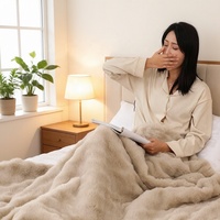 Nouvelle couverture électrique de luxe en fourrure de lapin rayée - Couverture chauffante à infrarouge lointain en fibre de carbone sans champ magnétique pour la chaleur hivernale