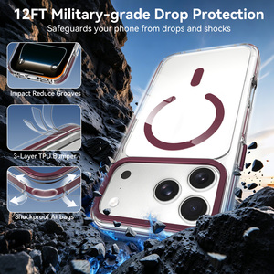 <span class=keywords><strong>Coque</strong></span> de protection antichoc transparente magnétique en métal cerise foncé de haute qualité avec cadre d'objectif pour iPhone 18 17 Pro Max - Product Image 6