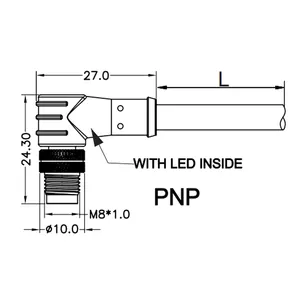 With LED Inside Ip67 Ip68 Waterproof A-Coding Circular Female Male M8 3pins 4pins 90 Degree Right Angle Cable Connector