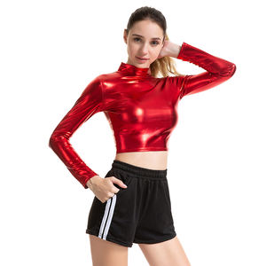<span class=keywords><strong>Camisetas</strong></span> de manga larga con cuello de tortuga de líquido metálico de látex para <span class=keywords><strong>chicas</strong></span> calientes para mujeres - Product Image 3