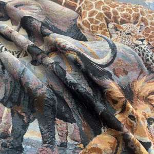 Tela <span class=keywords><strong>de</strong></span> tapicería <span class=keywords><strong>de</strong></span> Jacquard <span class=keywords><strong>de</strong></span> animales africanos | Tapiz <span class=keywords><strong>de</strong></span> jirafa, cebra, León, Búfalo, elefante para bolsa/almohada - Product Image 2