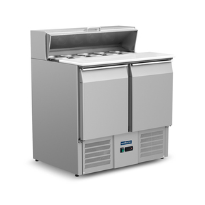 VNTKITCHEN VNT-US900 <span class=keywords><strong>Banco</strong></span> Refrigerato in Acciaio <span class=keywords><strong>Inox</strong></span> da 900mm per Insalate e Preparazione Pizza con Piano di Lavoro Refrigerato - Product Image 2