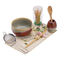 Wild Mountain Dehua Ensemble de bols à matcha en céramique rétro et support pour chasen, avec accessoires pour le fouettage du thé et outils de battage, effet de four, modèle Hundred-Stem