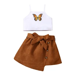 Fashion butterfly 2-6y Kids Clothes Sets 2pcs tank top+ dress pants girls clothing sets