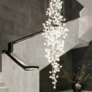 Custom Modern White Ceramic Pendant <b>Light</b> Large Hotel Chandelier with Petals Branch <b>Tree</b> Premium Quality for Luxury Interiors - Product Image 3
