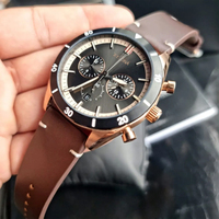 Montre pour homme en acier inoxydable, bracelet en cuir, montre chronographe à quartz, aiguilles luminescentes