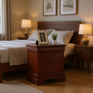 Table de chevet DB Charming Cherry Finish à 2 tiroirs, meuble de chambre à coucher antique et moderne pour appartement - Product Image 2