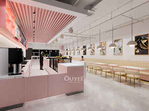 ตู้ไม้ด้านหน้าร้านชานมร้านกาแฟดีไซน์เคาน์เตอร์คาเฟ่บาร์สีชมพูของตกแต่งร้านกาแฟ - Product Image 4