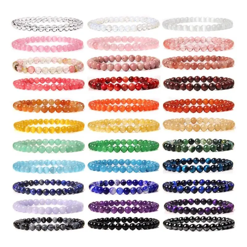 Braccialetti elastici con perline di pietre naturali guarigione energetica USD Multicolor 6mm bracciale con perline di pietre preziose di giada di agata di cristallo