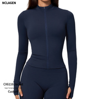 Veste de sport pour femme à séchage rapide, effet seconde peau, manches longues, zippée, col montant, coupe ajustée, pour Pilates et entraînement fitness