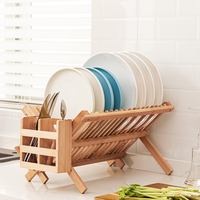 Égouttoir à vaisselle pliable en bambou à double niveau avec panier à couverts amovible pour évier de cuisine ou comptoir
