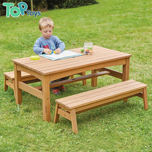 Ensemble de bancs de pique-nique bas pour enfants en bois massif pour la crèche, idéal pour les jeux ou activités extérieures, avec chaises pour enfants, pour salle de jeux extérieure et sièges d'extérieur - Product Image 1