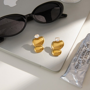 Geometric Heart-Shaped <b>Stud</b> <b>Earrings</b> Gold Plated With Zircon Stone For Fashion Jewelry - Product Image 4